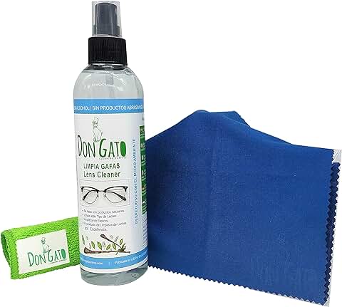 Don Gato - Liquido Limpia Gafas en Spray (250ml) + 2 Paños de Microfibra. Producto Natural, sin Alcohol, sin Amoniaco, Fabricado en España  
