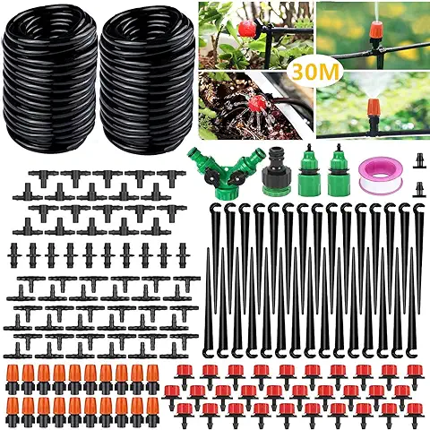 DONGQI Sistema de Riego Jardín, 149 PCS Sistema de Riego por Goteo,30M Kit Riego con Ajustable Boquilla Aspersor Pulverizador y Gotero Automatico para Jardin Invernadero Césped Patio Terraza  