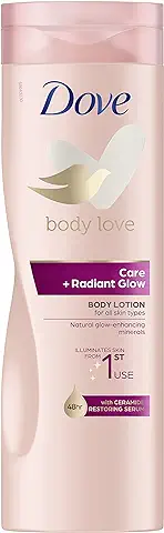 Dove Crema Hidratante Corporal Iluminadora Care + Radiant Glow con Sérum Restaura Ceramidas y Minerales Naturales para Todo Tipo de Piel, 400ml  