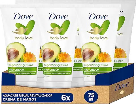 Dove Crema Hidratante de Manos con Aceite de Aguacate 100% Natural y Extracto de Caléndula para Piel Normal a Seca, Pack de 6 x 75 ml  