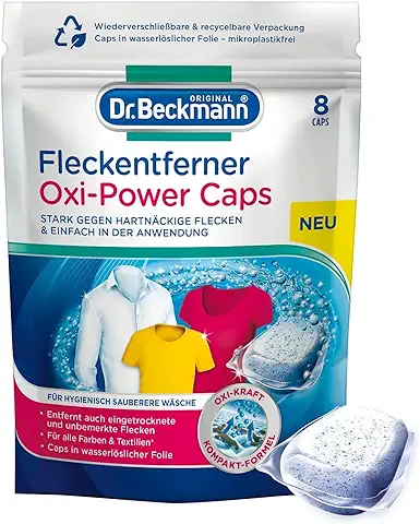 Dr. Beckmann Oxi Power Caps | Contra Manchas Difíciles | Práctico y Predosificado | para la Lavadora y para Remojar | 8 Tapas  