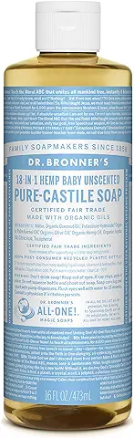 Dr. Bronner's - Jabón Líquido de Castilla Pura Sin Fragancia Orgánica para Bebé, 473 Mililitros  