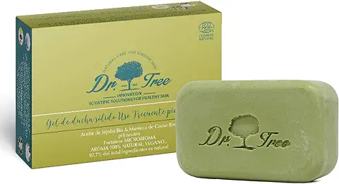 Dr. Tree Gel Sólido Uso Frecuente, Piel Sensible, Refuerza el Microbioma, ECOCERT, 99,7% Ingredientes Naturales, Jojoba y Manteca de Cacao, Vegano, Sin Sulfatos, Sin Parabenos, Sin Siliconas  