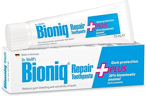 Dr. Wolff's Bioniq Repair Plus Pasta Dental | Sin Flúor con Esmalte Biomimético Hidroxiapatita | Para Dientes Sensibles | Ayuda a Reducir el Sangrado de las Encías 75ml  