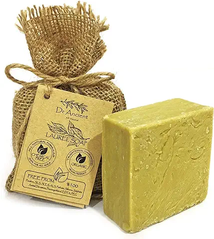 Dr.Ancient Jabón de Alepo con Aceite de Laurel%40 y Aceite de Oliva%60 Orgánico, Natural, Vegano, Tradicional, Hecho a Mano, Antibacterial, Psoriasis, Reduce la Resequedad 140 g (Paquete de 1)  