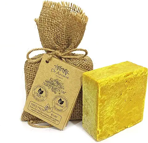 Dr.Ancient Jabón de Azufre, Orgánico Natural Vegano Tradicional Hecho a Mano Antiguo - Antibacteriano, Eficaz Para el Acné - ¡Absolutamente Sin Químicos! Jabón Natural puro 1 Unidad (Paquete de 1)  
