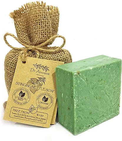 Dr.Ancient Jabón de Ortiga Orgánico Natural Vegano Tradicional Hecho a Mano Antiguo - Anticaspa, Para el Acné, Descamación, Cabello Sano - Sin Químicos, ¡Puros Jabones Naturales! 140 g (Paquete de 1)  