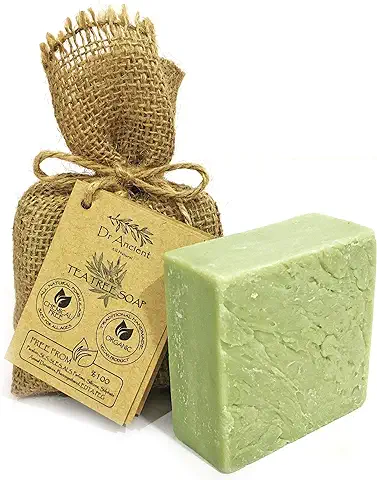 Dr.Ancient Jabón de Árbol de Té, Pastilla, Orgánico, Natural, Vegano, Tradicional, Hecho a Mano, Antibacteriano, Efectivo para el Acné, ¡absolutamente sin Químicos! 1 Unidad (Paquete de 1)  