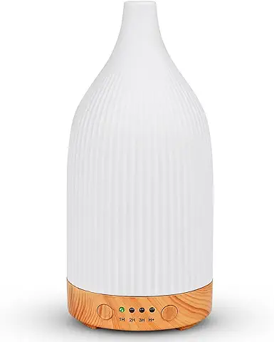 Dreamhigh® Difusor Aceites Esenciales 100ML, Cerámica Ultrasónico Difusor de Aromas con LED de 7 Colores y 4 Temporizadores, Humificador de Aromas-Anhidro Apagado Automático  