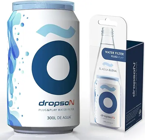 dropson Lata filtrante Filtro de Agua para Grifo, Membrana de microfiltración 100% Natural, 300 litros de Agua filtrada, monitorizable con Smartphone, Llena una Jarra de 1L en 1 min.