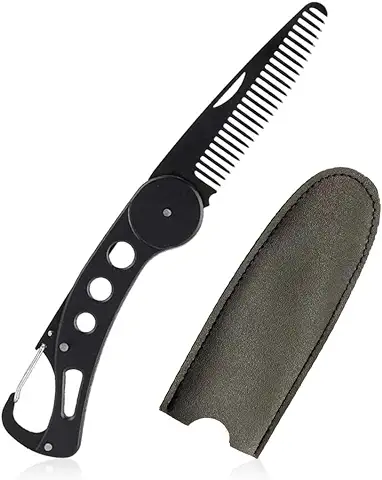 DULSPUE Peine para Barba - 1pcs Peine Plegable de Acero Inoxidable para Barba de los Hombres Plegable Bigote Estilo Peines para el Cabello Portátil Antiestático Perfecto para la Cartera y el Bolsillo  
