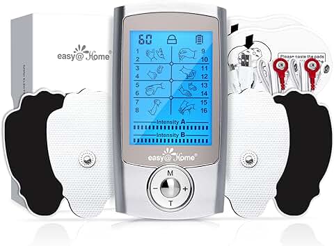 Easy@Home 3 en1 Estimulador de Muscular TENS y EMS: Masajeador Portátil para Aliviar Dolor y Potenciar Musculatura丨Fisioterapia Rehabilitación en Casa丨USB Recargable  