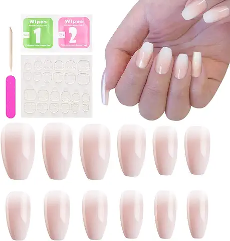 EBANKU 24 PCs Uñas Postizas De Ataúd Brillante Press En Uñas Postizas Kit Completo De Uñas Falsas De Bailarina con Herramienta para lima de Uñas y Pestañas Adhesivas para Uñas Para Mujeres (Pequeño)  