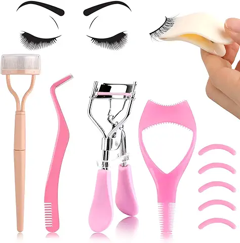 EBANKU Kit de Herramientas de Aplicación de Pestañas 5 en 1, Juego de Rizador de Pestañas rosa Separador de Pestañas Aplicador de Pestañas Pinzas para Pestañas  