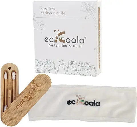 EcKoala Zero Waste Kit - Pendientes de Varilla de Algodón Lavable - Diadema Desmaquillante de Fibra Natural  