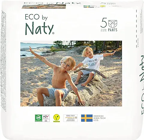 Eco by Naty Pañales Bebé Pants - Pañales braguita hipoalergénicos y sin productos químicos, absorbentes y ecológicos para niños y niñas (Talla 5 - 80 unidades)