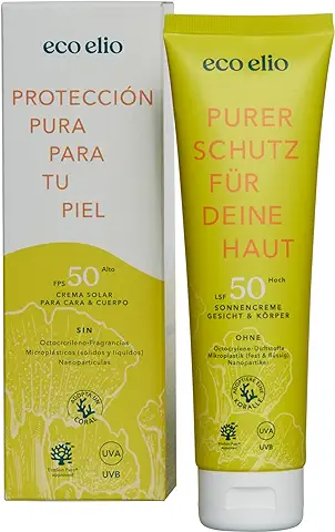 Eco Elio Crema Solar Sostenible SPF 50 Tubo 150ml Respeta el Ambiente Protector Solar para Niños Aceite Autobronceador Corporal Sensible Crema Solar Médica sin Perfumes Skincare Facial y Corporal  