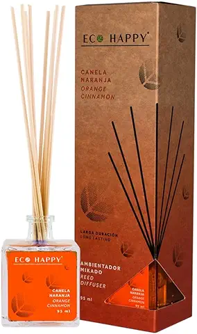 ECO HAPPY Ambientador Mikado Fragancia a Canela y Naranja. 95ml. Combinación de Aromas Cítricos y Especiados. para Hogar, Oficina o Negocio.  