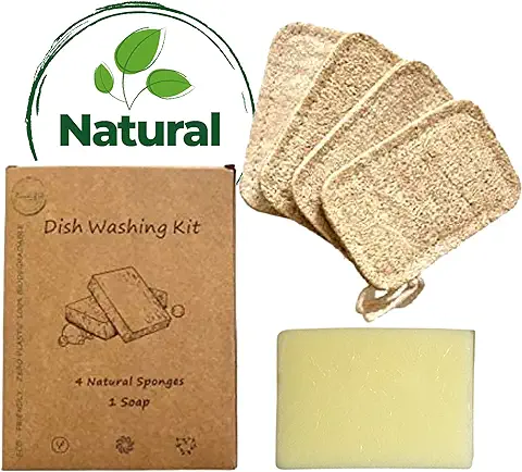 Eco.Lif3 250 g Dish Washing Soap Bar + 4 Loofah | Plastic Free Bar Dish Soap - Natural, Biodegradable Washing up Ki  