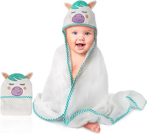 Ecomky Toalla Bebé con Capucha Capa Baño Infantil 100% Algodón Diseñado en España Regalo Recién Nacido Niñas Niños de 1,2,3,4 y 5 Años Unisex 90X90 cm Suave Absorbente 0-5 Años Pony  