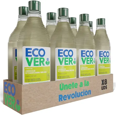 Ecover Pack Lavavajillas Líquido Ecológico, Fragancia Lemon/Aloe, Paquete 8 Unidades x 450ml  
