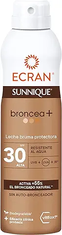Ecran Sunnique Bronze- Bruma Leche Protectora FPS 30, Protección UVB + UVA e IR-A, Con Tecnología Pure Bronze y VitEox 80, Activa el Bronceado Natural, Sin Autobronceador - 250 ml  