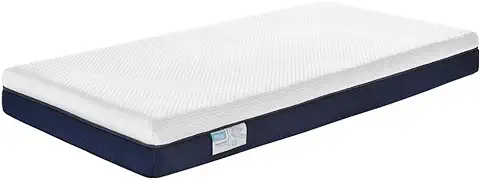 Ecus Kids | Colchón de Cuna Care | 117x57 | Altura 12 cm, Firmeza Media | Previene Plagiocefalia | Antiasfixia | Hipoalergénico y Transpirable | Gran Suavidad, Blanco/Azul  