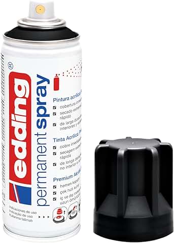 Edding 5200 Spray Permanente - Negro Intenso mate - 200 ml - Pintura Acrílica para Decorar Vidrio, Metal, Madera, Cerámica, Plástico, Lienzo  