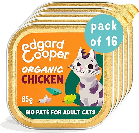 Edgard & Cooper Comida Húmeda Gatos Esterilizados o Activos Gato Adulto Paté Bio Sin Cereales 85g x 16 Pollo Biologico, Fácil de Digerir, Alimentación Sana Sabrosa y Equilibada  