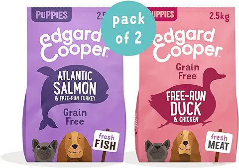 Edgard & Cooper Pienso Cachorros Adultos Comida Seca Natural Sin Cereales, Fácil de Digerir, Alimentación Sana Sabrosa y Equilibrada Pato/Pollo, 2.5 kg + Salmón/Pavo, 2.5 kg  