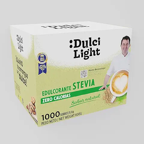 Edulcorante Stevia Zero DulciLight 1000 Sobres 0% Calorias | Endulzante de Stevia Granulado 100% Natural |1gr = 10gr de azúcar| Stevia en sobres con Fibra Vegetal | Sustituto del azúcar
