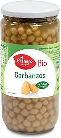 El Granero Integral - Garbanzos Cocidos BIO - 660 g - Fuente de Proteínas y Fibra - Vitaminas y Minerales - Regula los Niveles de Azúcar - Aptos para Veganos  