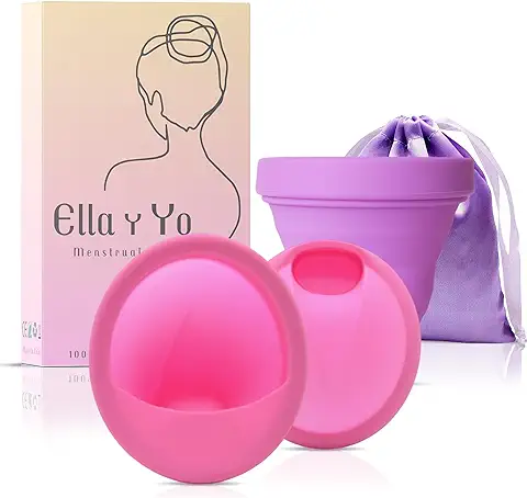 Ella y yo Disco Menstrual Tallas S-L con Copa Esterilizadora y Bolsa de Transporte - Antiderrames y Tirador para una Fácil Extracción - Mas Capacidad que Copa Menstrual, Tampon y Compresas  