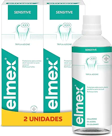 Elmex Sensitive Enjuague Bucal Contra la Sensibilidad Dental | Pack 2 Uds x 400ml | Protege Contra la Caries | Colutorio que Protege los Dientes Extremadamente Sensibles | Contiene Fluoruro de Amina  