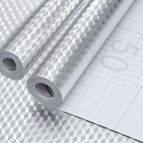 EMAGEREN Pegatinas de Aluminio Impermeable para Armarios Cajón, 2 pcs Papel de Aluminio Adhesivo para Muebles de Cocina Vinilo Autoadhesivo a Prueba de Aceite para Pared y Placa de Cocina 40 * 200cm  
