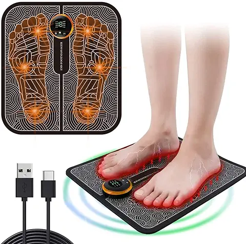 EMS para Masaje de Pies, Masajeador Plantar Eléctrico, Masajeador USB Portátil, Masajeador Plegable Recargable, con 8 Modos 19 Niveles de Fuerza  