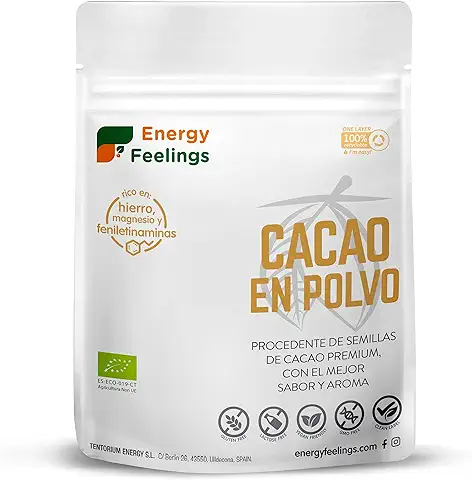 Energy Feelings Cacao Puro en Polvo Ecológico | Cacao sin Azúcar | Cacao Orgánico Natural | Vegano | Sin Gluten | Sin Lactosa | 200g  