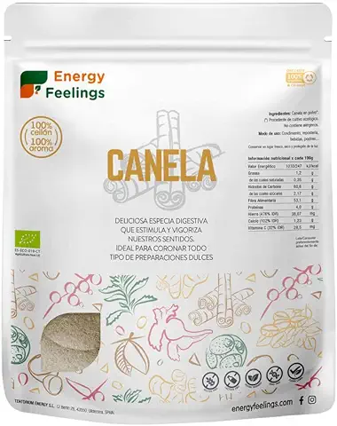 Energy Feelings Canela De Ceylan En Polvo Ecológica | Especia 00% Natural Orgánica | Canela De Ceilán Molida | Vegana | Sin Gluten | Sin Lactosa | Antioxidante  