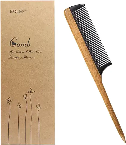 EQLEF Peine Madera Peine de cola de rata Peine Antiestático de Madera Sándalo Verde Cuernos de Búfalo Peine de cola Puntiaguda Peine de Peluquería Peine Desenredante para Hombres y Mujeres  
