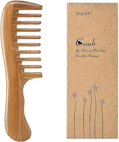 EQLEF Peines Madera Natural Sándalo de Peine Dientes Anchos, Peine Pelo Rizado Curly Sin Peine Hecho a Mano Antiestática Peine de Madera  