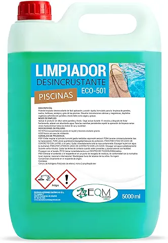 EQM SOLUCIONES QUIMICAS 5L Limpiador Desincrustante Piscinas Cemento y Gresite, Limpieza del Vaso, Baldosas y Azulejos, Elimina la Línea de Flotación y Todo Tipo de Incrustaciones, ECO-502  