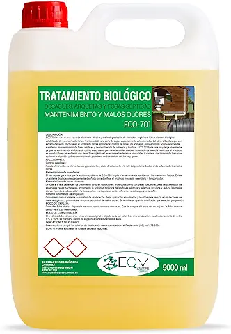 EQM SOLUCIONES QUÍMICAS | ECO-701 | 5 L | Tratamiento Biológico de Fosas Sépticas | Cepas del Género Bacillus | Elimina Acumulaciones y Malos Olores | 100% Ecológico  