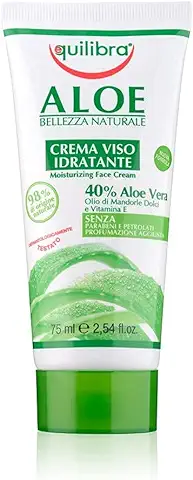 Equilibra Cuidado Facial, Crema Hidratante Facial Calmante a Base de Aloe Vera para Pieles Sensibles, Delicada, Protectora, Rápida Absorción, Fórmula no Grasa, 75 ml  
