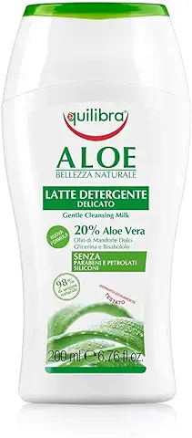 Equilibra Cuidado Facial, Leche Limpiadora Delicada a Base de Aloe Vera, Adecuada para Pieles Sensibles, Desmaquillante Facial, Hidratante, Calma y Equilibra la Piel, 200 ml  