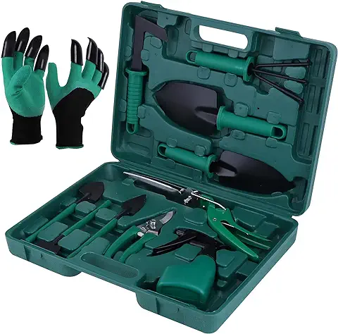 EROOSY Herramientas de Jardinería Kit 11 Piezas Juego De Herramientas Jardinería con Funda de Transporte con Guantes de Jardin  