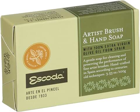 ESCODA Jabon Pinceles y Manos - Artesano Fabricado a mano en España Acuarela Óleo Acrílico Pintura Maquillaje Natural Aceite de Oliva Virgen Extra 100 gr  
