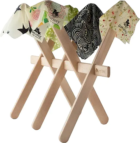 Escurridor de Madera de Haya por Envoltorio Cera de Abeja para Alimentos, Beeswax Wrap Natural de Tela, Papel Bocadillo Reutilizable, Cubiertas Lavables para Cuenco Ecológicas, para Queso, Fruta y Pan  