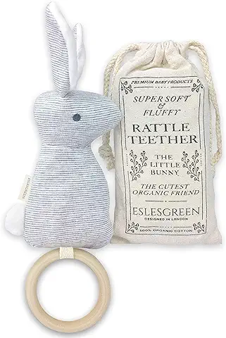 ESLESGREEN Sonajero Mordedor Peluche Conejito - Anillo de Dentición - Algodón Orgánico -Regalo Bebé  