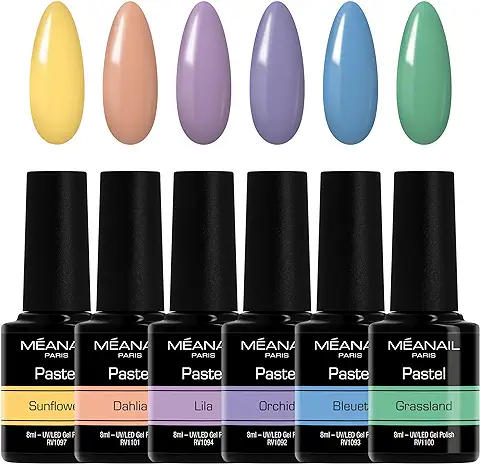 Esmaltes Semipermanentes - Colección Pastel - Set de 6 Colores 8ml LED UV - Set de Manicura Pedicura Esmaltes de Uñas en Gel Soak Off - Vegano y Cruelty Free - Meanail Paris  