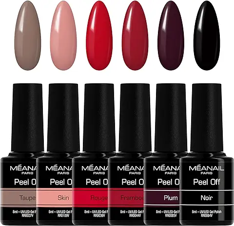 Esmaltes Semipermanentes - Set Elegance 6 Colores Peel Off de 8 ml LED UV - Apto Uñas de Gel - Fácil Eliminación Sin Acetona - Vegano y Cruelty Free - Meanail Paris  